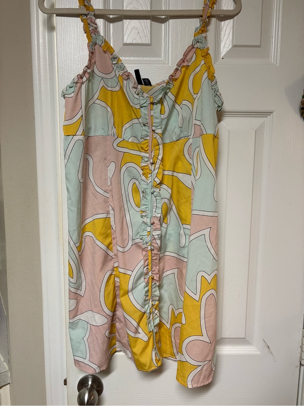 Vero Moda Pastel Abstract Psychedelic Swirl Ruffle Mini Sundress Size L
